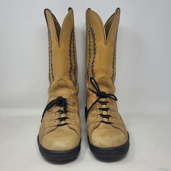 VTG Tony Lama Boots 10.5 Teny Tan Leather Western Rodeo Sneakers Tall T4854 RARE - Picture 7 of 15
